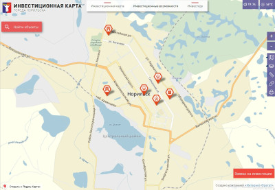 Администрация города Норильска запустила инвестиционную карту города, разработанную компанией «Интернет-Фрегат»